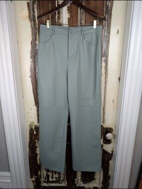 Zara Sage Green Faux Leather High Rise Straight Leg Pants Size Large Minimalist